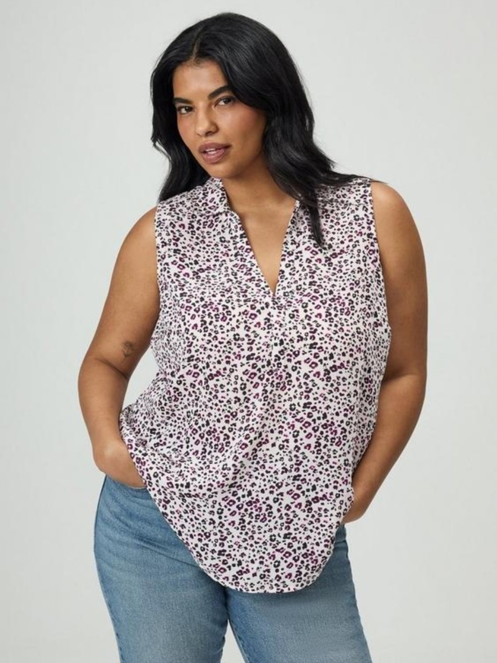 Torrid Pink Leopard Print Sleeveless V-Neck Top